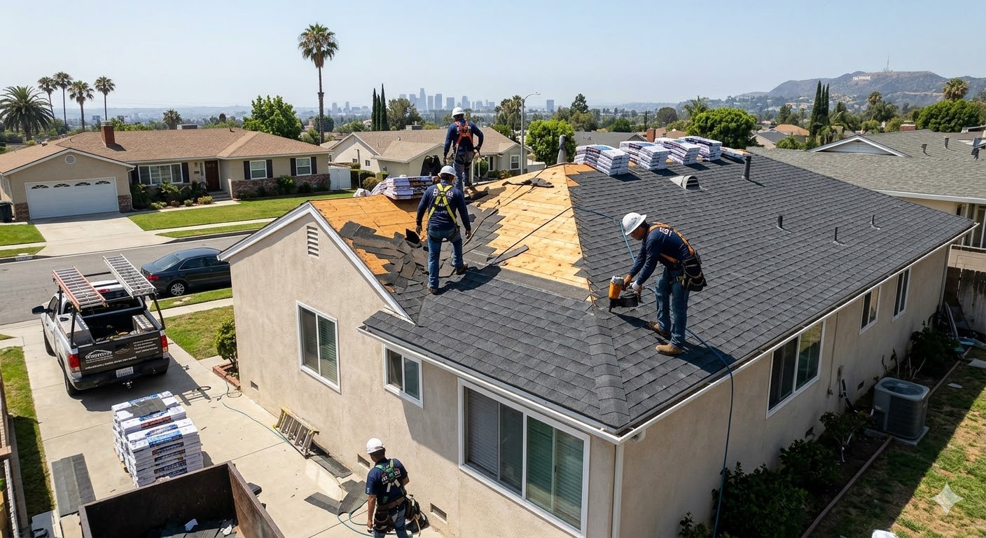 Los Angeles roof replacement in progress